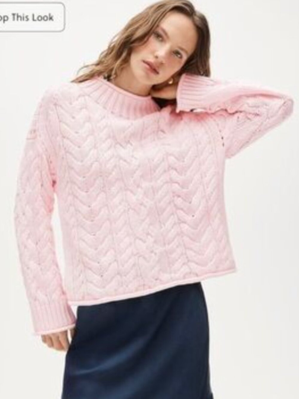 J. CREW 2025 Pink Rollneck Cable-Knit Sweater Size XXS